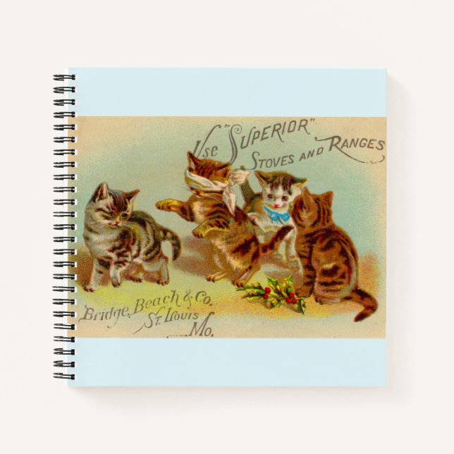 Victorian trade card kittens playing notebook (Front)