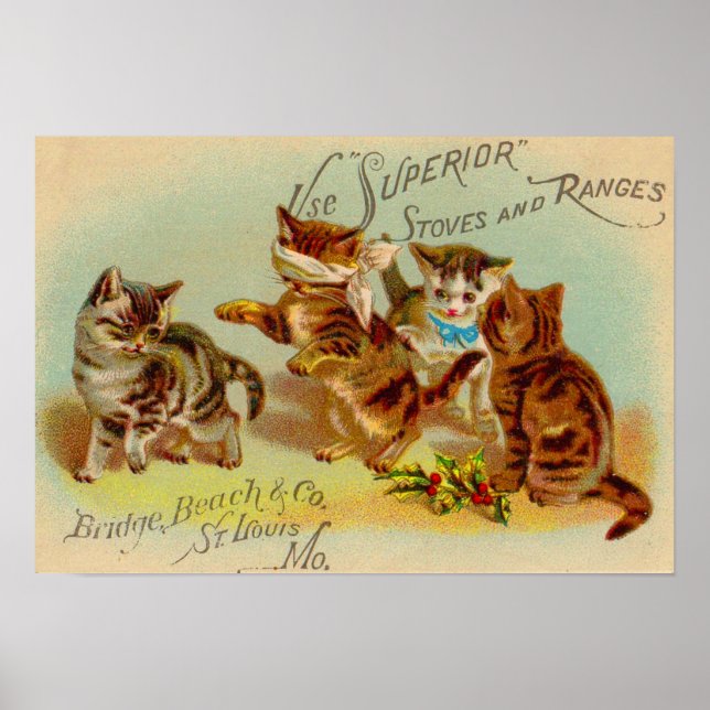 Victorian trade card kittens playing poster (Front)