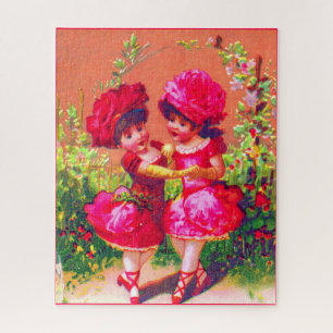 Victorian trade card little dancers in pink jigsaw puzzle
