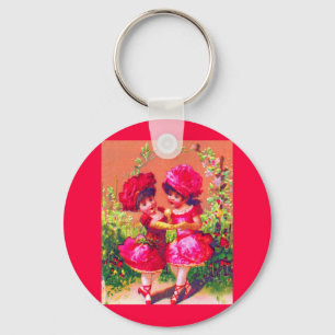Victorian trade card little dancers in pink keychain