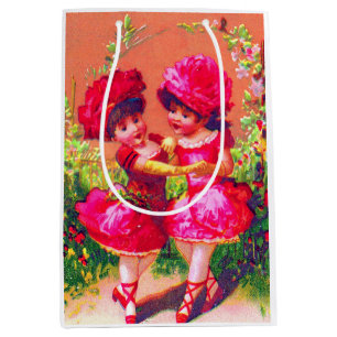 Victorian trade card little dancers in pink print medium gift bag