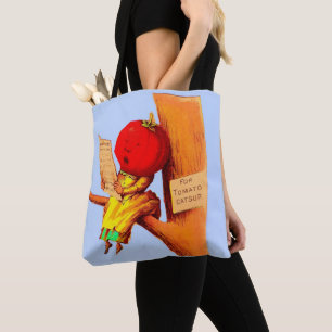 Victorian trade card tomato head woman tote bag