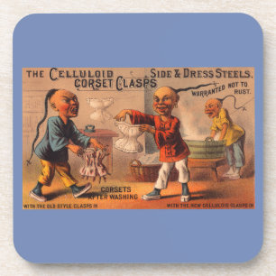Victorian tradecard celluloid corset clasps coaster