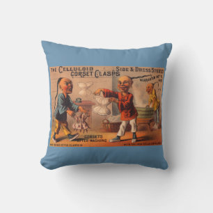 Victorian tradecard celluloid corset clasps throw pillow