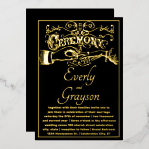 Victorian Typography Elegant Black Gold Wedding