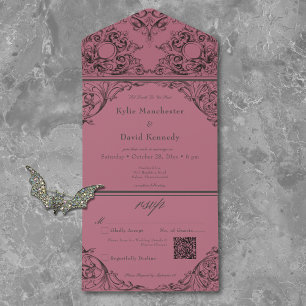 Victorian Until Death Black & Wine Wedding QR Code All In One Invitation