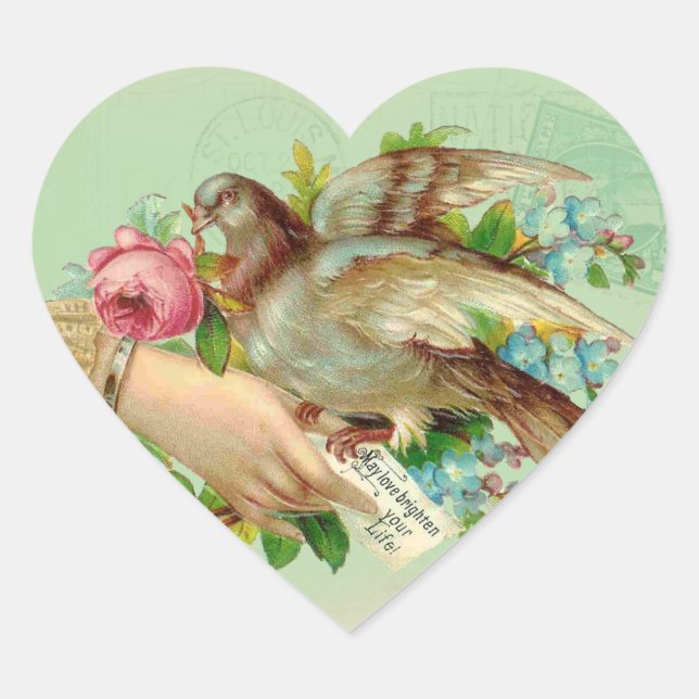 Victorian Valentine Bird and rose Heart Sticker (Front)