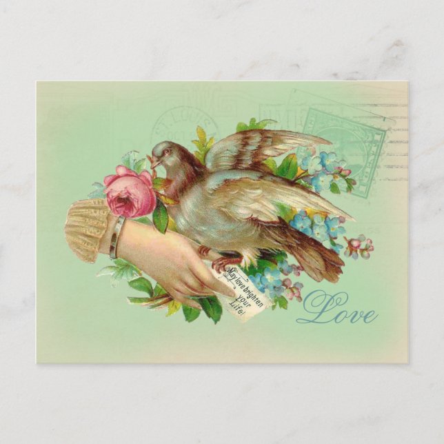 Victorian Valentine Bird and rose Holiday Postcard (Front)