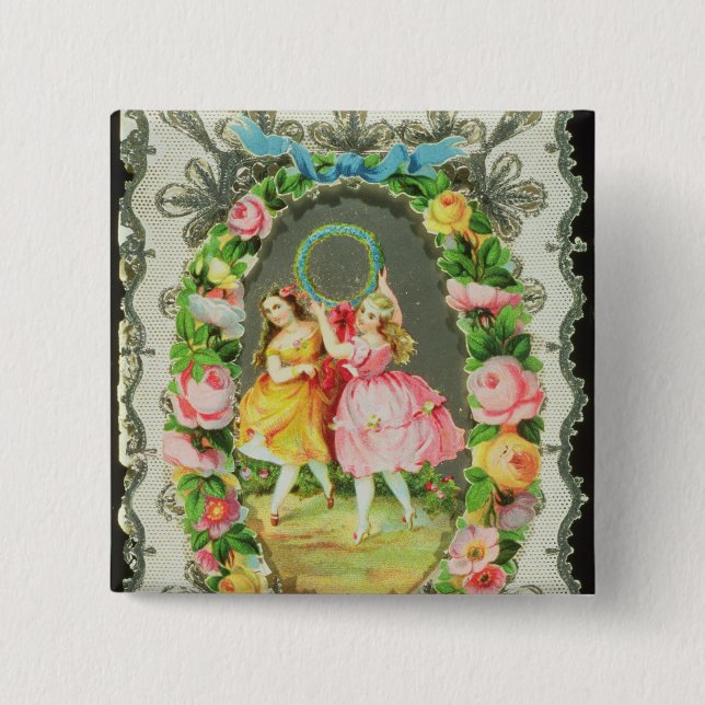 Victorian Valentine Card 2 Inch Square Button (Front)