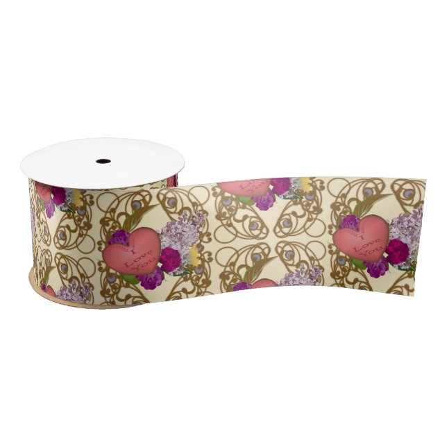 Victorian Valentine Floral Wrapping Paper Satin Ribbon (Spool)