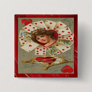 Victorian Valentine The Queen Of Hearts 2 Inch Square Button