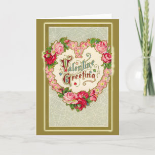 Victorian Valentine with Heart Shaped Wreath Holiday Card