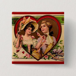 Victorian Valentines Couple 2 Inch Square Button