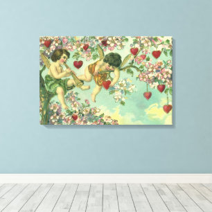 Victorian Valentines Day Cupids Vintage Heart Tree Canvas Print