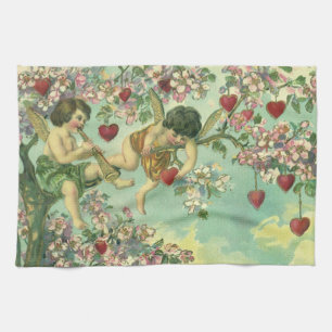 Victorian Valentines Day Cupids Vintage Heart Tree Kitchen Towel