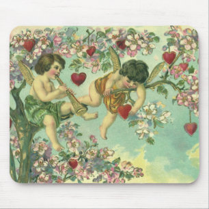 Victorian Valentines Day Cupids Vintage Heart Tree Mouse Pad