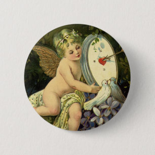 Victorian Valentines Day, Vintage Angel Love birds 2 Inch Round Button