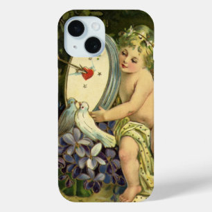 Victorian Valentines Day, Vintage Angel Love birds iPhone 15 Case