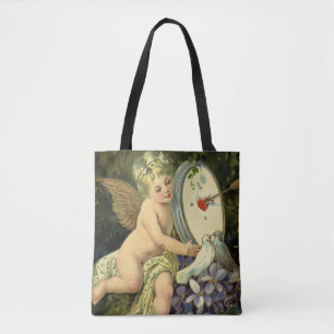 Victorian Valentines Day, Vintage Angel Love birds Tote Bag