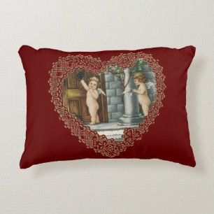 Victorian Valentine's Day, Vintage Angels w Letter Decorative Pillow