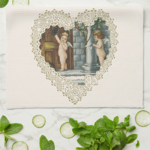 Victorian Valentine's Day, Vintage Angels w Letter Kitchen Towel
