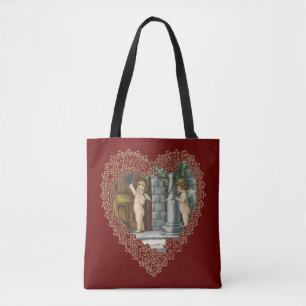 Victorian Valentine's Day, Vintage Angels w Letter Tote Bag