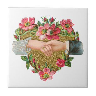 Victorian Valentine's Day, Vintage Hands w Flowers Tile
