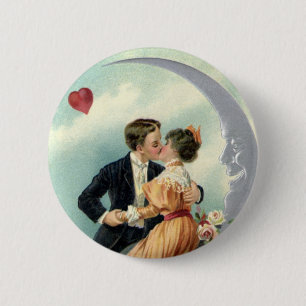 Victorian Valentine's Day Vintage Kiss on the Moon 2 Inch Round Button