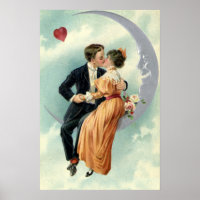 Victorian Valentine's Day Vintage Kiss on the Moon