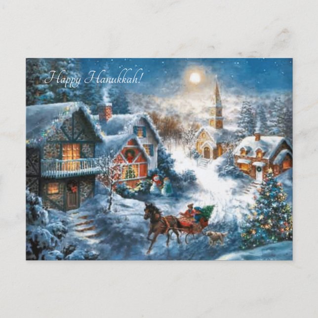 Victorian Village happy Hanukkah Holiday Postcard (Front)