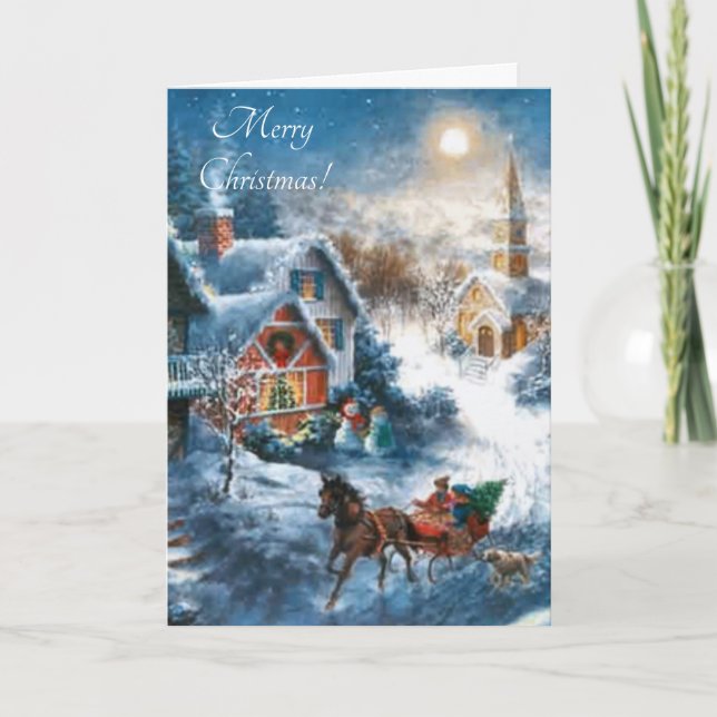 Victorian Village Merry Christmas Holiday Card (Front)