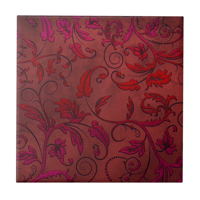 Victorian Vines Red Lace Ceramic Tile (Front)