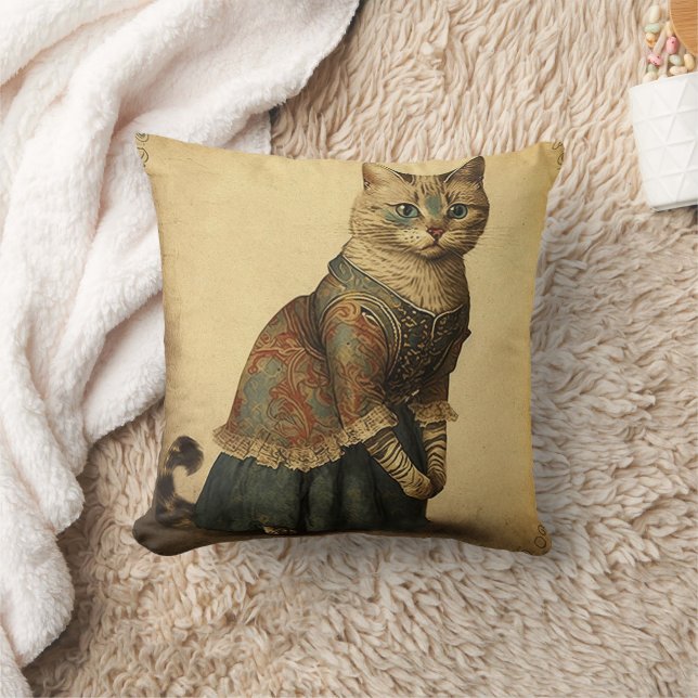 Victorian Vintage Cat Throw Pillow Cushion (Blanket)