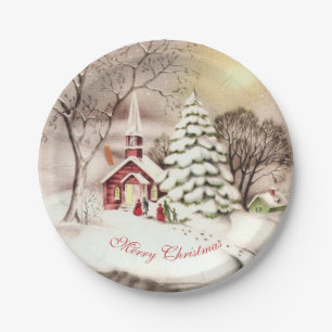 Victorian, Vintage Christmas, Landscape, Custom Paper Plate