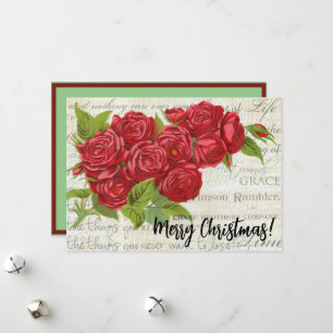 Victorian Vintage Christmas Red Rose Bouquet Holiday Card