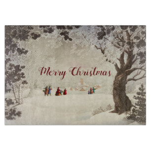 Victorian Vintage Christmas Winter Scene Cutting Board