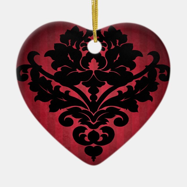 Victorian vintage damask gothic black and red ceramic ornament (Front)