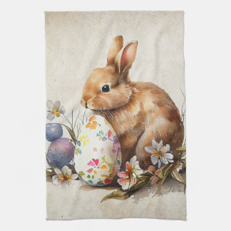 Victorian vintage Easter Bunny & flowers Kitchen Towel