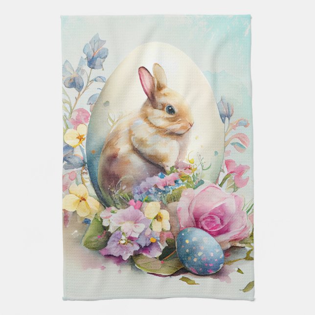 Victorian vintage Easter Bunny  & flowers Kitchen Towel (Vertical)