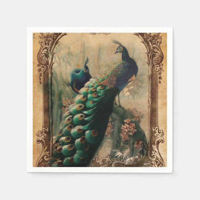 victorian vintage floral parisian peacock napkin (Front)