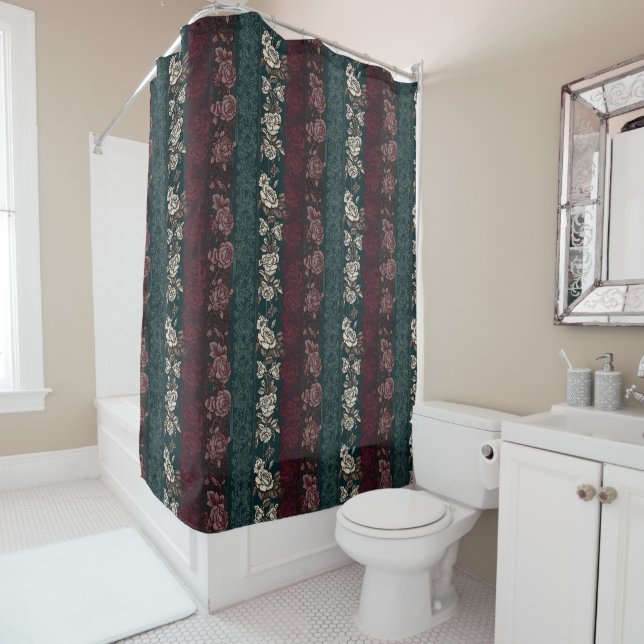Victorian Vintage Floral Pattern Burgundy & Green (In Situ)
