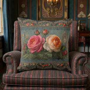 Victorian Vintage Floral Throw Pillow