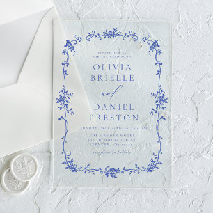 Victorian Vintage French Blue Floral Wedding Acrylic Invitations