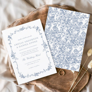Victorian Vintage French Dusty Blue Floral Wedding Invitation
