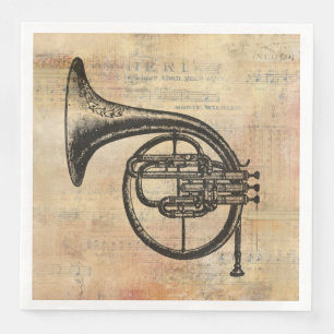Victorian Vintage French Horn Ephemera Decoupage Napkin