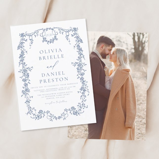 Victorian Vintage French Photo Blue Wedding Invitation (Creator Uploaded)