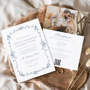 Victorian Vintage French Photo QR Code Wedding Invitation