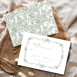 Victorian Vintage French RSVP Sage Green Wedding Invitation