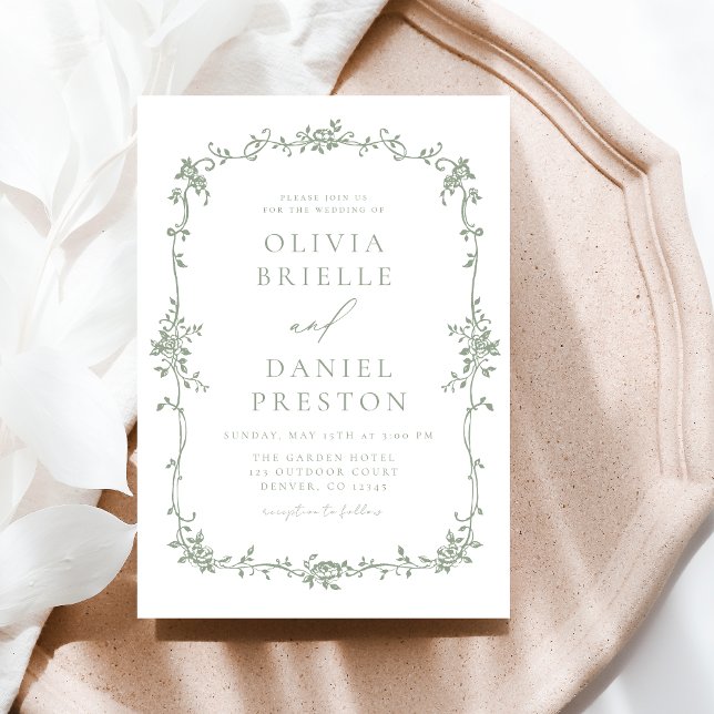 Victorian Vintage French Sage Green Wedding Invitation (Creator Uploaded)