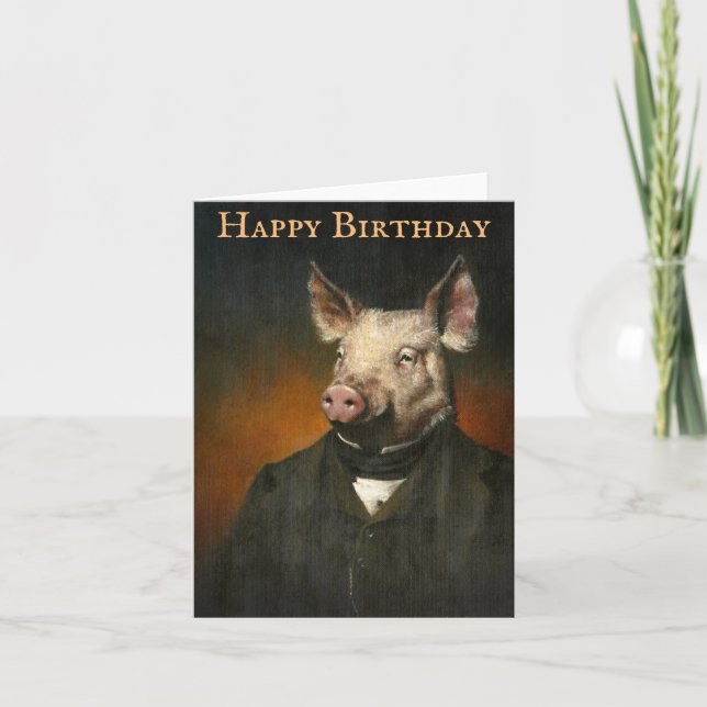 Victorian Vintage Pig Birthday Card (Front)